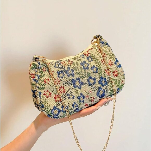 Elegant Women's Floral Shoulder Bag with Chain Strap - Perfect for Everyday Use - Picture 5 of 7